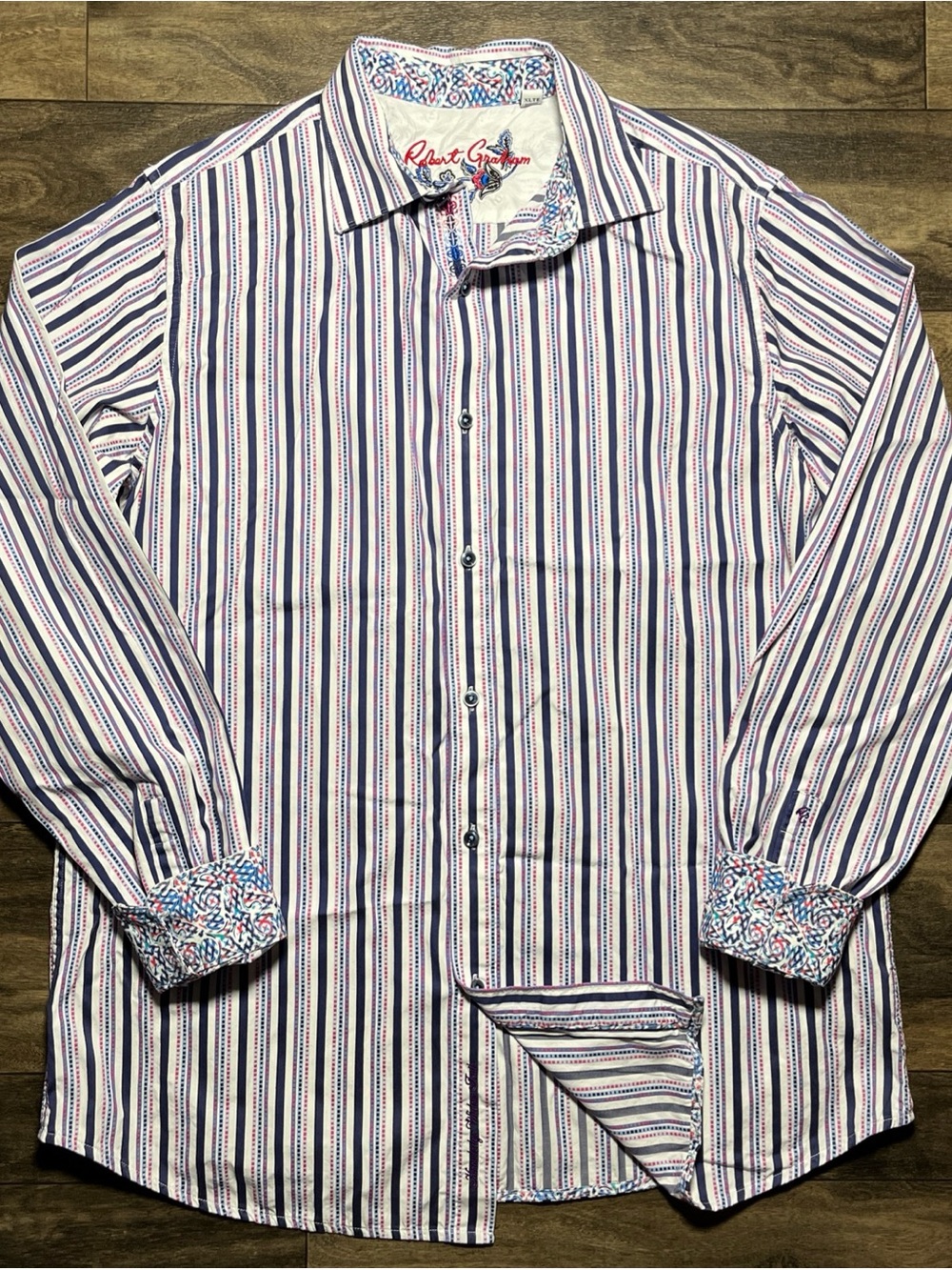Robert Graham XLT Multicolor Striped Flip Cuff Shirt Mens Vacation Resort EUC
